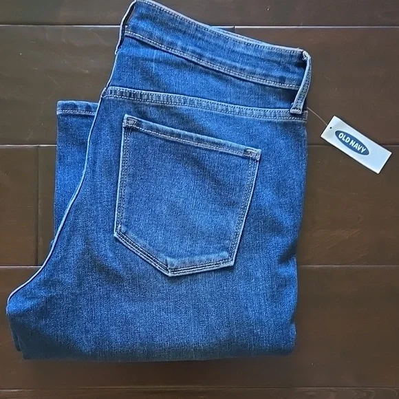 NEW Old Navy Power Slim Straight Zip Fly Mid-Dark Wash Distressed - 8S - Picture 9 of 15